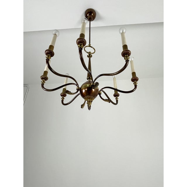 1950s Mid-Century 8-Light Brass Chandelier, 1950s For Sale - Image 5 of 10