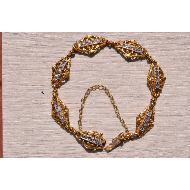The Marseille: French Art Nouveau Bracelet set with Rose Cut Diamonds. The bracelet features a central row of rose cut...