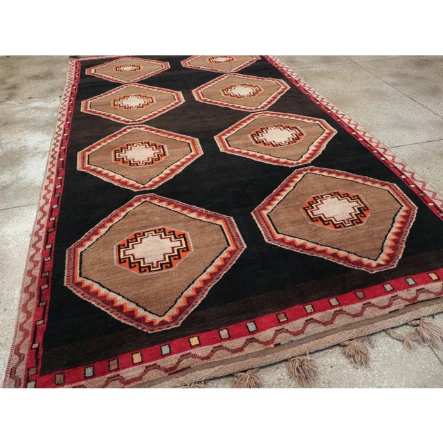 Charcoal Galerie Shabab Collection Mid-20th Century Turkish Anatolian Gallery Carpet For Sale - Image 8 of 10
