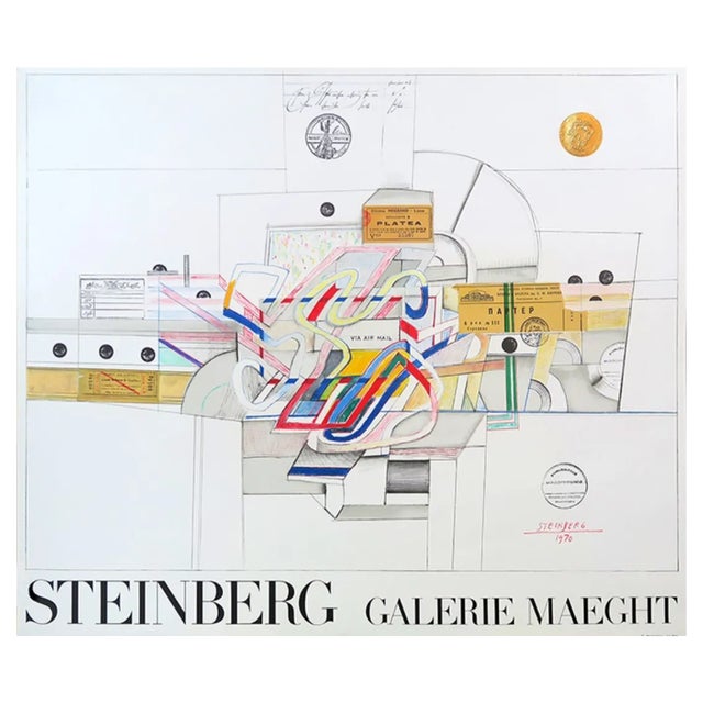 Saul Steinberg, Ticket via Air Mail, Lithograph, 1970 For Sale