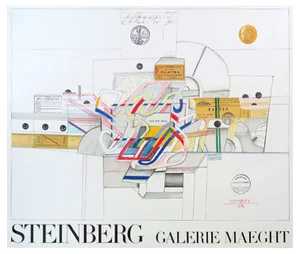 Saul Steinberg, Ticket via Air Mail, Lithograph, 1970