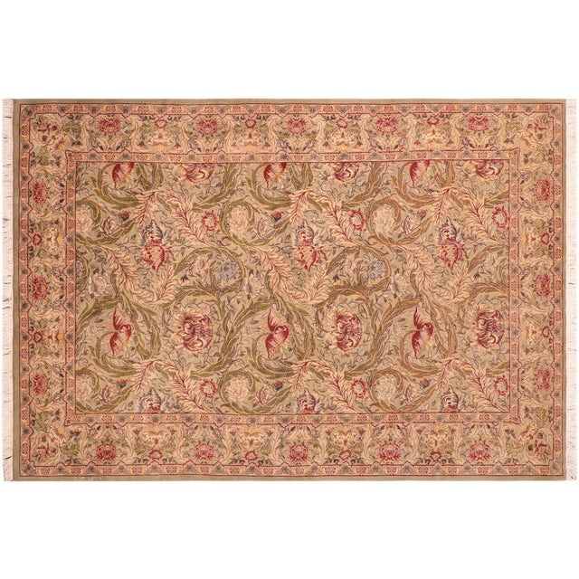 Burgundy Shabby Chic Floral 1990's Pak-Persian Green/Red Wool Rug - 6'1'' X 9'5'' For Sale - Image 8 of 9