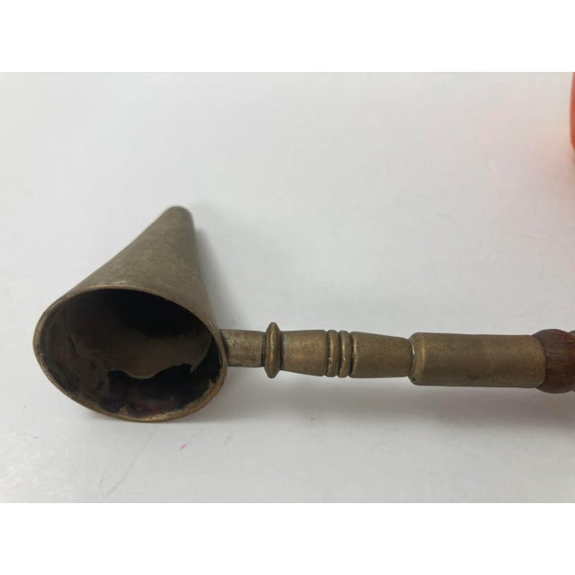 Antique Victorian silver plated and wooden handle candle snuffer. Candle snuffer with carved wood long and hand carved...