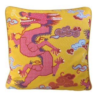 Schumacher Magical Ming Dragon Chinoiserie Feather/Down Pillow For Sale