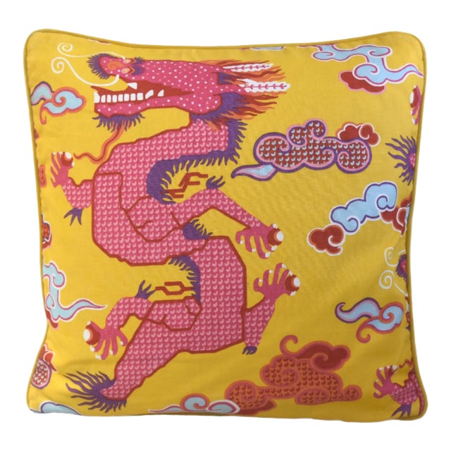 Schumacher Magical Ming Dragon Chinoiserie Feather/Down Pillow For Sale
