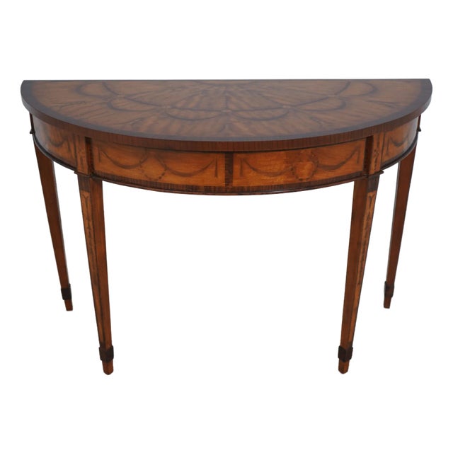 Adams Style Highly Inlaid Demilune Console Table For Sale