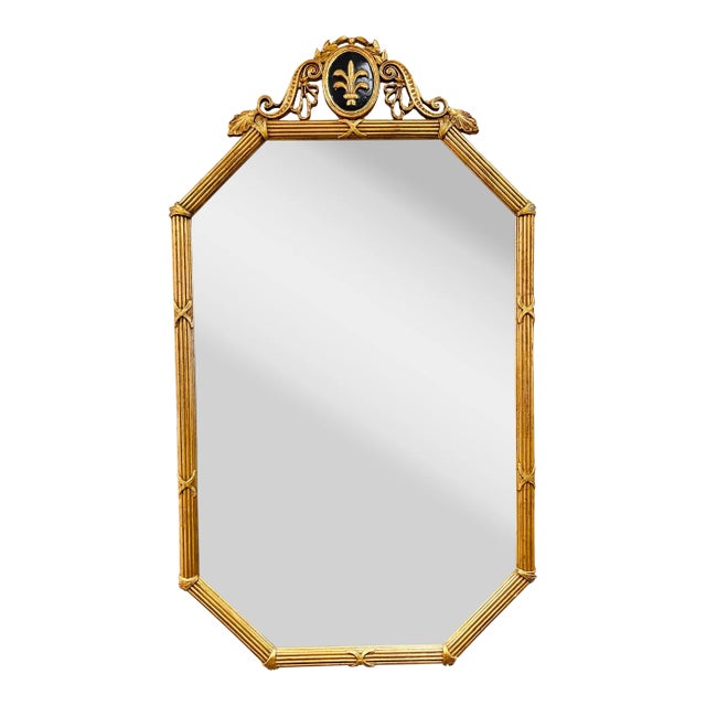 LaBarge Carved Gold Giltwood Mirror With Medallion For Sale