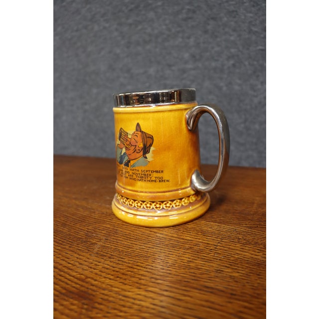 Antique-Style Yellow Ceramic Tankard With Illustrated Drinking Verse and Silver-Tone Handle For Sale In Philadelphia - Image 6 of 13