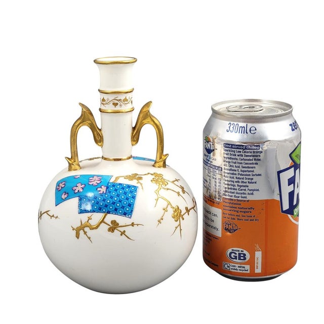 Minton Porcelain Bottle Vase with Raised Gilded Prunus by Christopher Dresser, 1890 For Sale - Image 9 of 10
