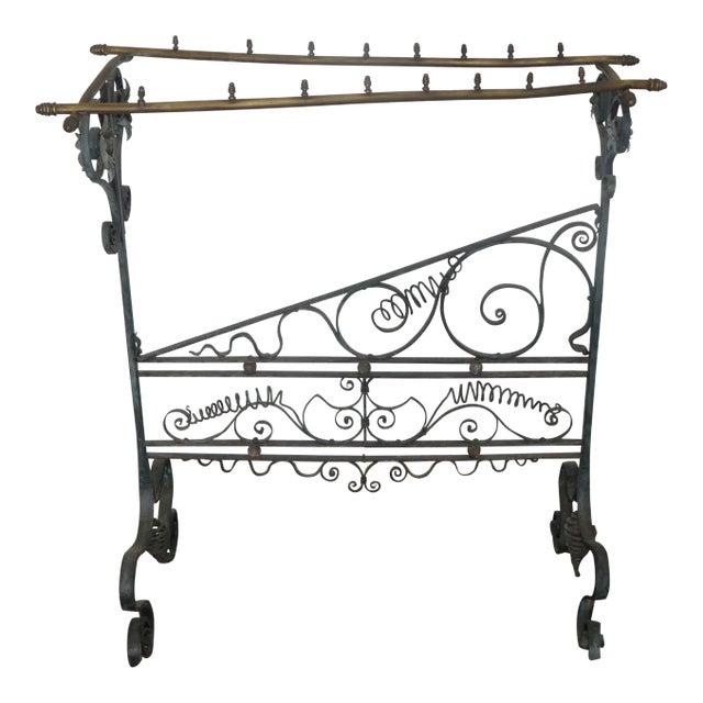 19th Century French Faux Bamboo Brass and Wrought Iron Blanket Stand For Sale