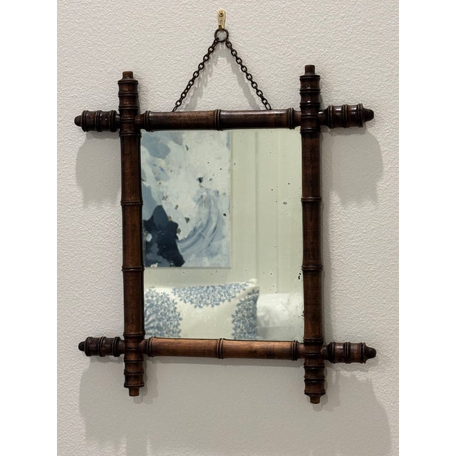 Antique French Faux Bamboo Wall Mirror, Petite Turned Wood Frame #3 of 3 Similar Mirrors Listed For Sale - Image 9 of 18