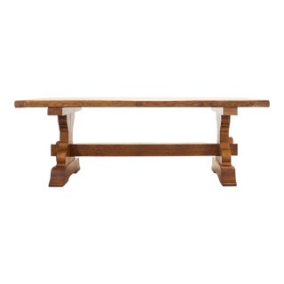French Provincial Country Oak Trestle Farmhouse Dining Table 7Ft For Sale