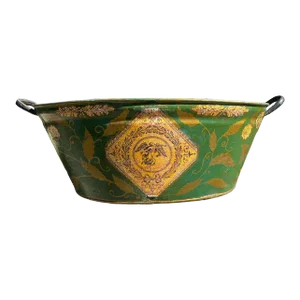 Vintage Green Decoupage Tole Foot Bath or Basin