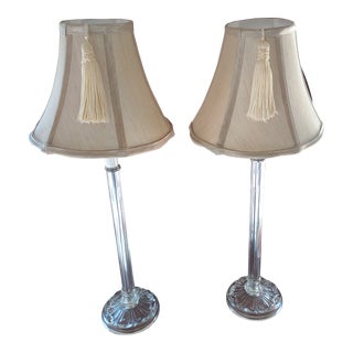 Pair of Vintage Crystal Candlestick Lamps With Shades For Sale