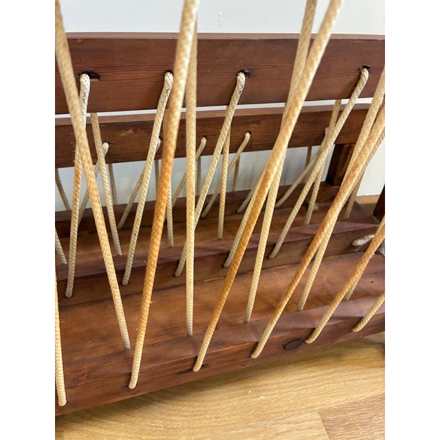 Vintage Danish Modern Style Wood Magazine Rack With Rope Lacing For Sale - Image 9 of 11
