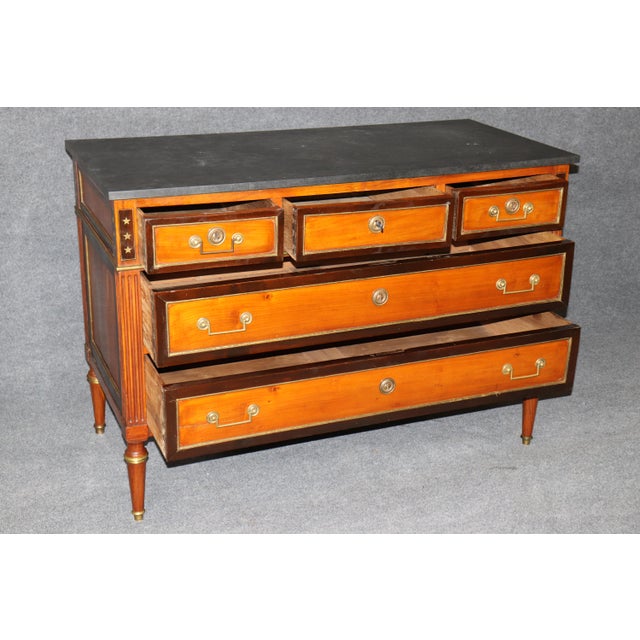 Late 19th Century 19th C French Directoire Brass Mounted Louis XVI Slate Top Commode For Sale - Image 5 of 13