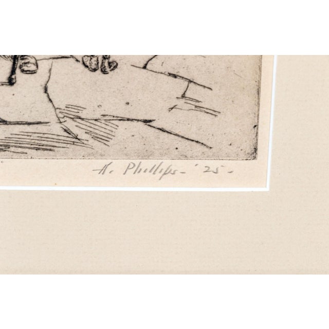 Abraham Phillips Signed Etching Organ Grinder Street Scene 1925 This original copper plate etching by the acclaimed...