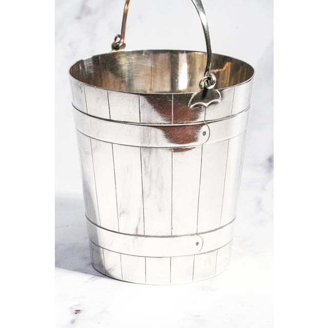 Charming Antique English Silverplate Ice Bucket Novelty Coopered Pail Original Strainer Edwardian Barware Home Decor For Sale - Image 10 of 18