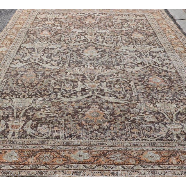 Antique Persian Sultanabad Rug With Warm Brown Field and Allover Vine Design For Sale - Image 13 of 17