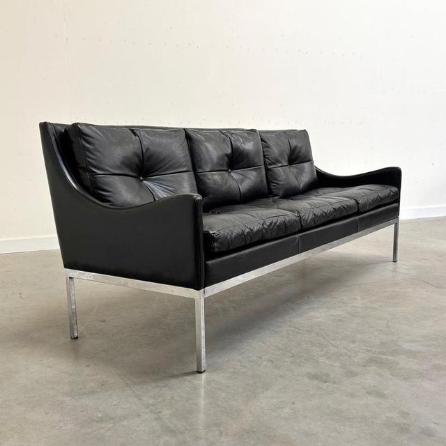 Mid-Century Bauhaus Style Leather 3-Seater Sofa by Roland Rainer, 1960s For Sale - Image 6 of 15