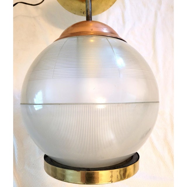 Metal Vintage French Industrial Holophane Globe Pendant For Sale - Image 7 of 11