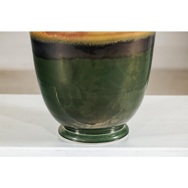 Late 20th Century Late 20th Century Large Ochre and Green Glazed Ceramic Planter with Tiered Earth-Tone Finish For Sale - Image 5 of 18