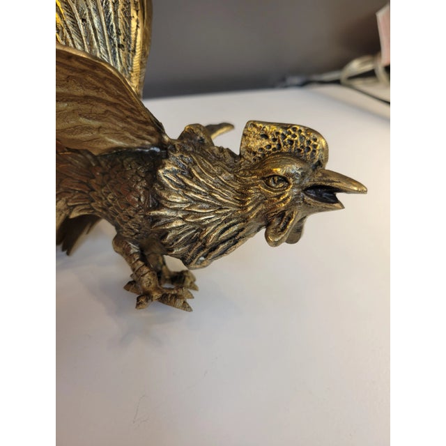 Brass Mid-Century Brass Fighting Rooster- a Pair For Sale - Image 8 of 11