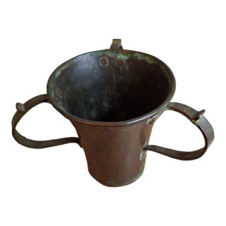 Antique Russian Imperial Copper Netilat Yadayim Cup 3 Handle Judaica Moscow Mark For Sale