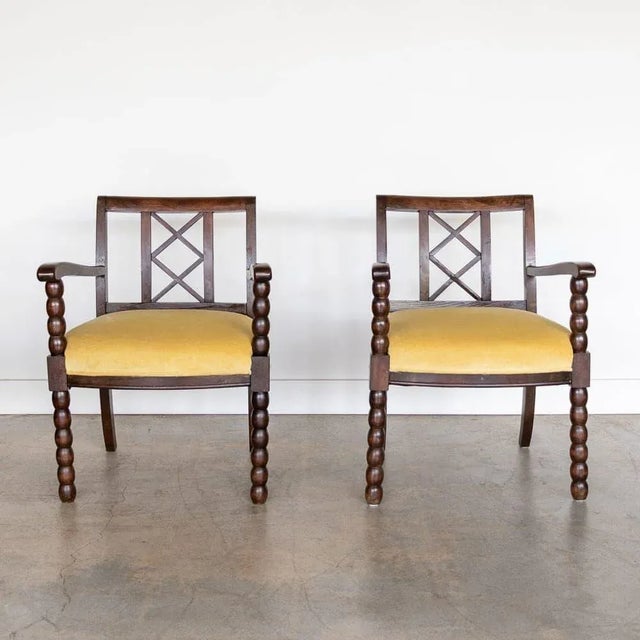 French 1940s Pair of French Wood Armchairs For Sale - Image 3 of 11