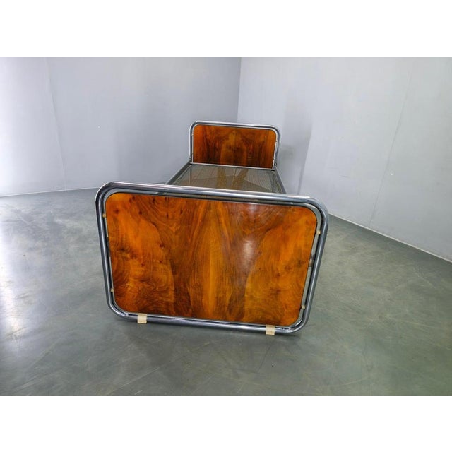 Bauhaus Bauhaus Tubular Steel Bed with Walnut Panels, Czechoslovakia, 1930s For Sale - Image 3 of 17