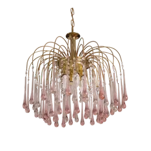 Lady Barbara Murano Chandelier Pink and White Drops, Venini Style, 1970s