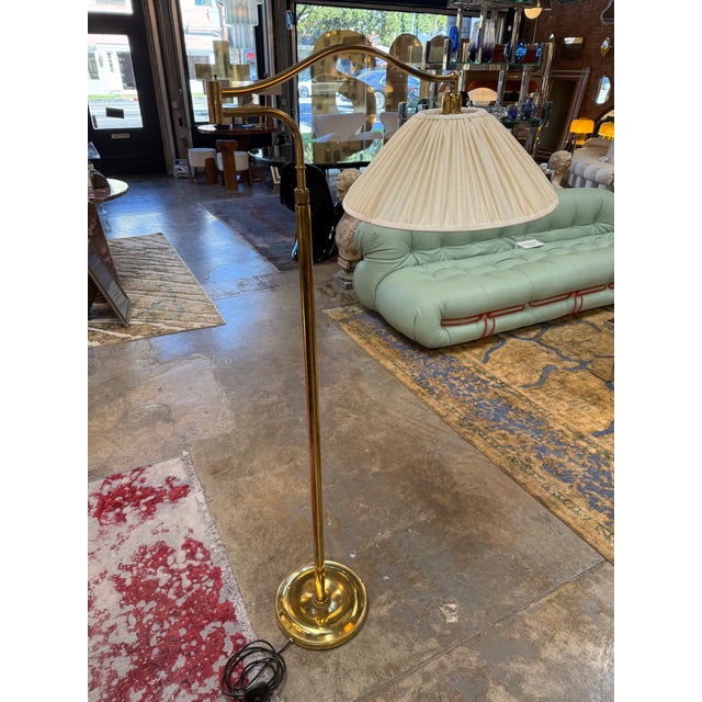 Metal Elegant Brass Swivel Arm Floor Lamp With Pleated Shade For Sale - Image 7 of 9