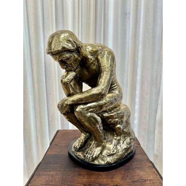 1960s Brass Sculpture on Marble Base After Rodin's "The Thinker" - SIGNED For Sale - Image 5 of 9