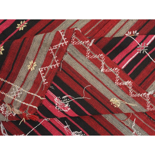 1970s 1970s Vintage Handmade Wool Cotton Red Kilim Runner Rug For Sale - Image 5 of 11