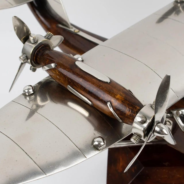 French Art Deco Wood and Chrome Airplane SeaPlane Aviation Model, 1940s For Sale - Image 9 of 12