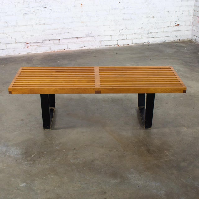 Early Mid Century Modern George Nelson Platform Bench for Herman Miller Maple Slats Black Painted Legs For Sale - Image 15 of 18