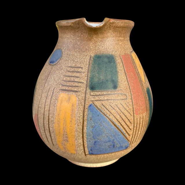 Vintage Mid-Century Modern West German Fat Lava Jug Pitcher Hand-Painted Krösselbach Keramik For Sale - Image 4 of 7