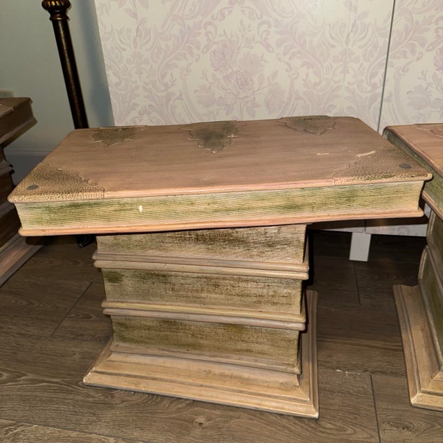 Sculpture Materials 1980s Postmodern Polychrome Plaster Stacked Book Side Tables - A Pair For Sale - Image 7 of 7