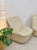 Late 20th Century Vintage Cream Leather MCM Postmodern Swivel Glider Chair Pair 28" Wide For Sale - Image 5 of 15