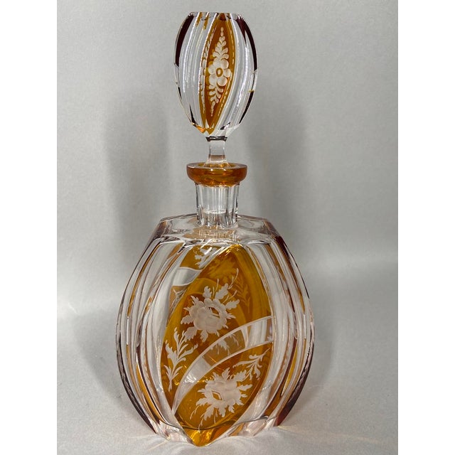 Bohemia 19th Century Bohemian Art Deco Amber Cut Crystal Carafe Decanter For Sale - Image 4 of 7