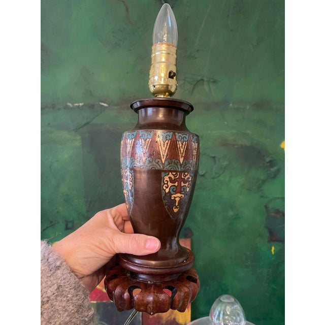 Mid 20th Century Vintage Asian Cloisonné Small Lamp For Sale - Image 5 of 8