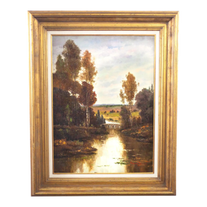 Late 20th Century Monumental Oil Landscape Painting in Ornate Gilded Frame Signed by Henry Kim