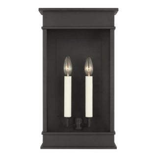 Chapman & Myers by Visual Comfort Studio Cupertino 2-Light Outdoor Extra Large Lantern Sconce in Textured Black For Sale