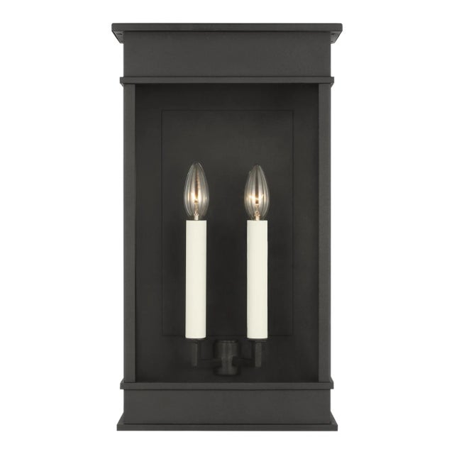 Chapman & Myers by Visual Comfort Studio Cupertino 2-Light Outdoor Extra Large Lantern Sconce in Textured Black For Sale