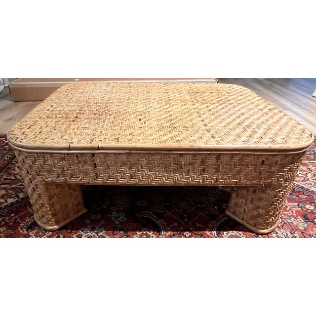 1980s Woven Tortoiseshell Bamboo Coffee Table Attributed to Ralph Lauren for Bloomingdale's For Sale In New York - Image 6 of 11