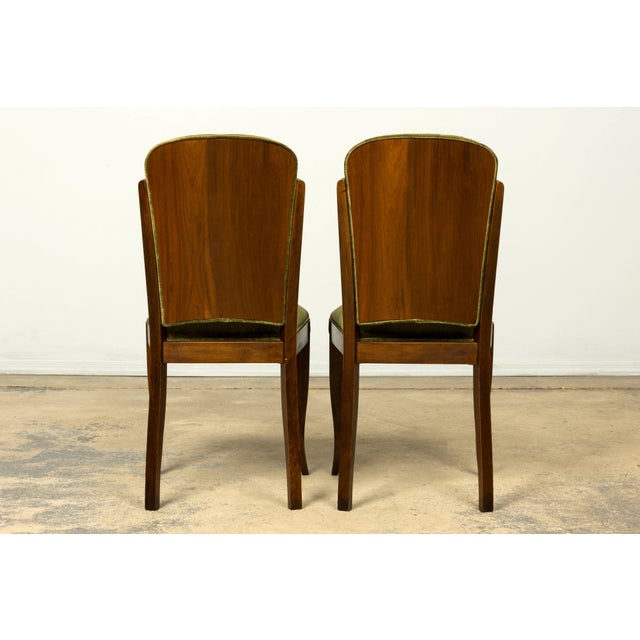 Set of Six 1930s French Art Deco Maple Dining Chairs in Olive Green Velvet For Sale - Image 18 of 18