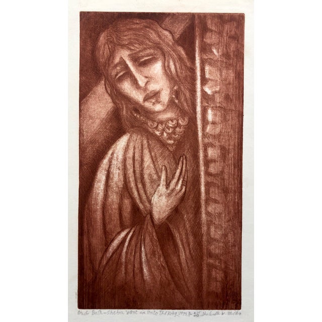 Shulamith Wittenberg Miller, Modernist Bathsheba Aquatint Etching Israeli Judaica Bezalel School Woman Artist, 1973 For Sale