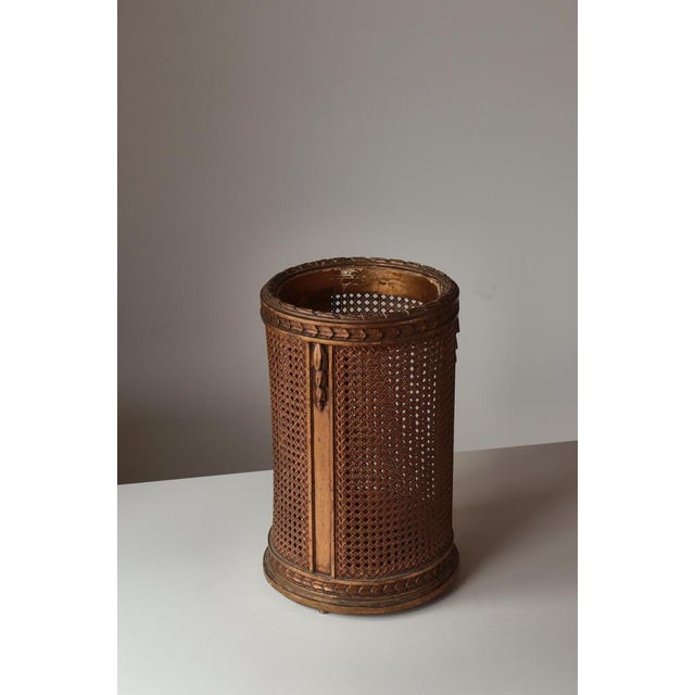 Art Deco Scandinavian Paper Basket in Gilded Wood & Rattan Cane, 1920s For Sale - Image 4 of 11