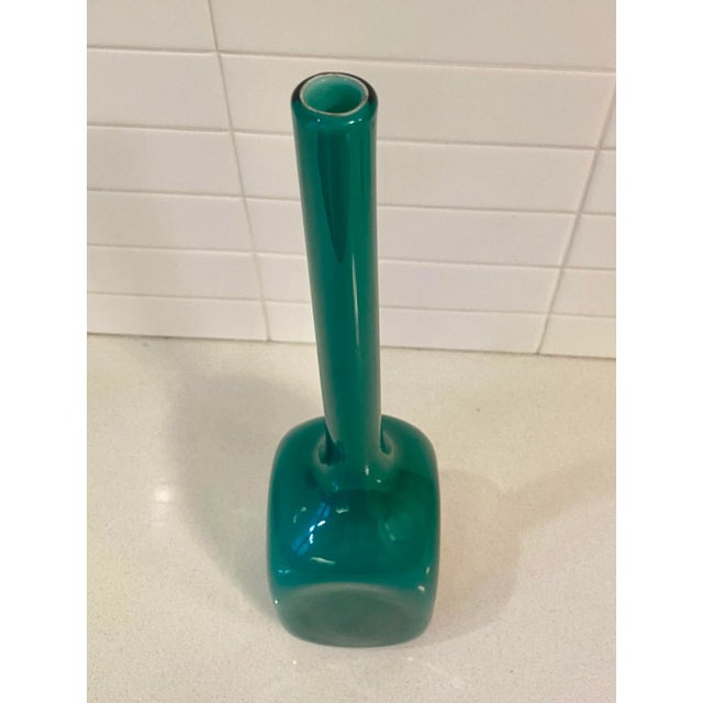 Empoli Mid-Century Modern Italian Empoli Murano Cased Teal Bottle For Sale - Image 4 of 6