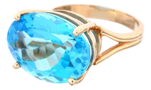 14k Gold Oval Blue Topaz Cocktail Ring
